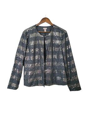 Chicos Metallic Sequin Open Jacket Womens Size 3 party Cocktail